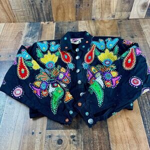 OTHER DESTINATION Jacket Colorful Embellished Cropped Festival Coat SMALL